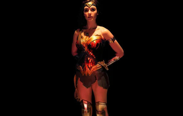 Costume, black background, Wonder Woman, comic, Gal Gadot, DC comics, Gal Gadot, Justice League
