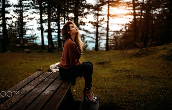 Trees, pose, model, portrait, makeup, shop, hairstyle, brown hair