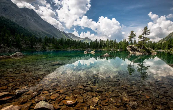 The sky, landscape, mountains, nature, lake