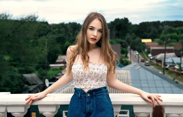 Girl, nature, sky, trees, blue eyes, beautiful, clouds, model