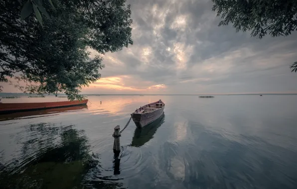 Picture landscape, nature, lake, boat, the evening, Andrei, Pleshcheyevo