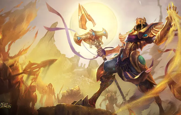Picture sand, spear, League Of Legends, Emperor of the Sands, Azir