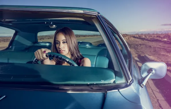 Picture Girl, Auto, Road, Look, Chevrolet, Salon, Girl, The wheel