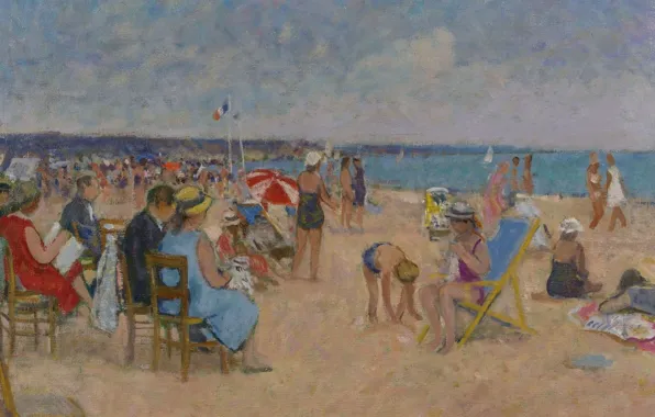 Sea, people, stay, picture, genre, Francois Gall, The Artist's family on the Beach of Trouville