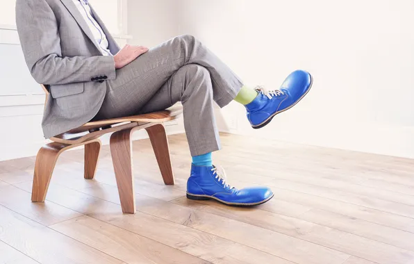 Blue, suit, funny shoes