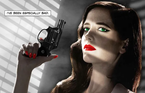 Woman, window, Sin City, Sin city, a revolver in the hands