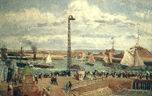 Ship, picture, Camille Pissarro, The jetty at Le Havre on a Sunny Day. Tide