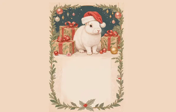 Look, balls, hare, frame, rabbit, Christmas, gifts, New year