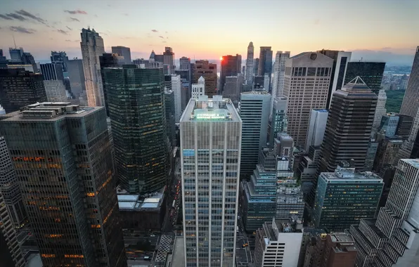 The city, New York, skyscrapers, morning, USA, Manhattan, megopolis