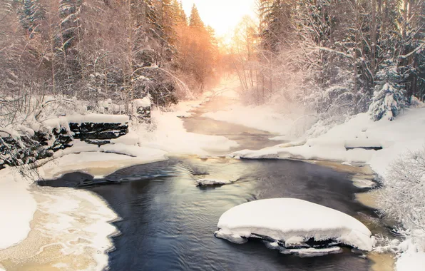 Winter, landscape, river