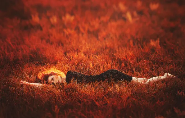 BACKGROUND, LOOK, GRASS, FIELD, DRESS, MOOD, The BUSHES, REDHEAD