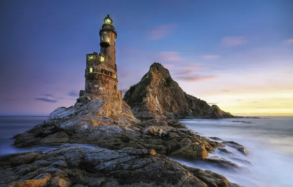 Russia, ocean, lighthouse, Sakhalin