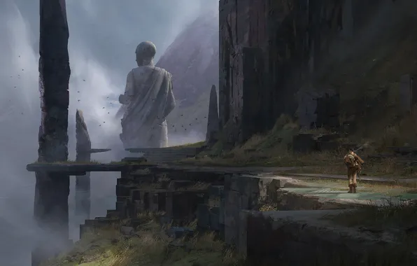 Landscape, rock, statue, guy, Ashen
