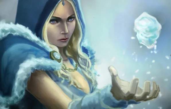 Ice, crystal, girl, hand, art, Crystal Maiden, DOTA 2