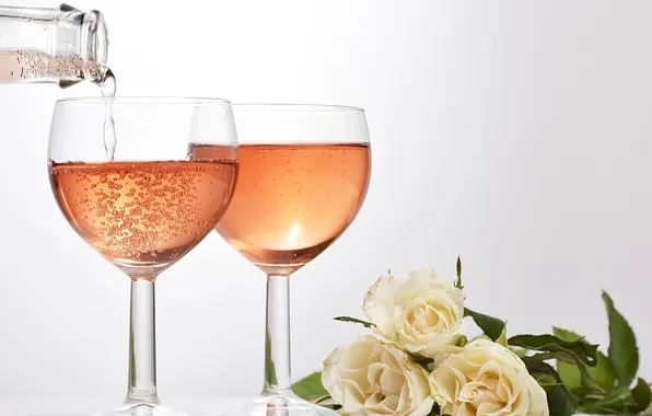 Picture flowers, wine, glass, roses