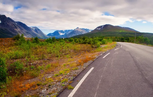 Autumn, mountains, Road, Norway