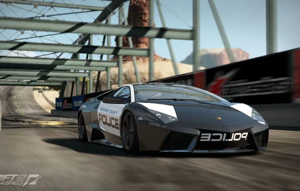 Picture bridge, speed, police, chase, Lamborghini Reventon, need for speed shift 2