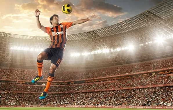 Jump, the ball, stadium, FC Shakhtar Donetsk, Eduardo