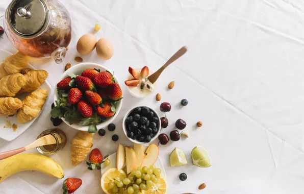 Berries, tea, Apple, Breakfast, strawberry, fruit, Tea, fresh