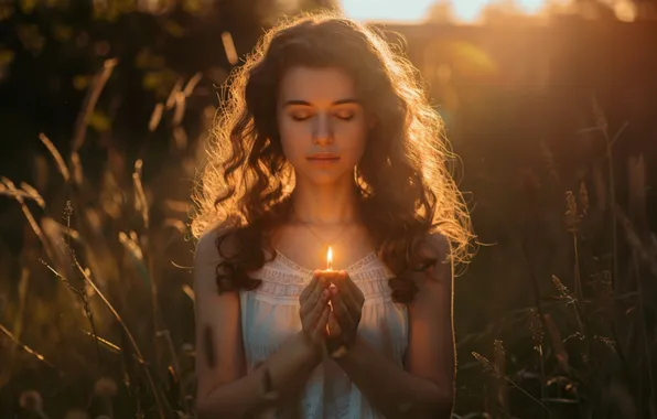 Girl, light, nature, face, portrait, bokeh, closed eyes, AI art