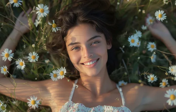 Summer, look, girl, light, joy, flowers, face, pose