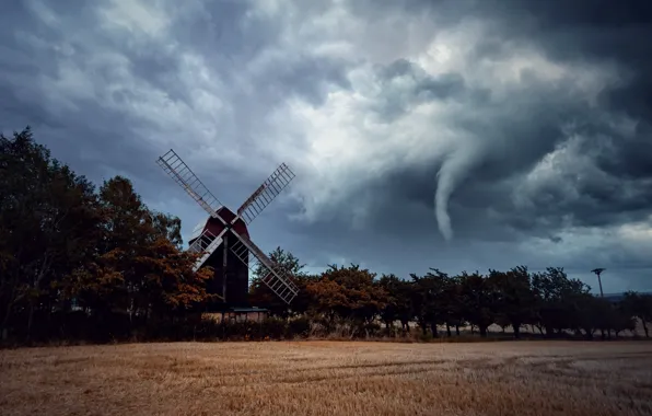 Field, storm, mill, tornado