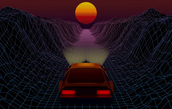 The sun, Auto, Music, Machine, Star, Background, 80s, Neon