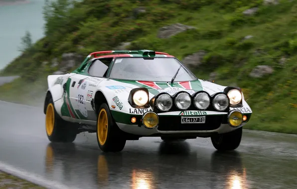 Road, rain, Car, Lancia, Rally, Stratos, Motorsport legend