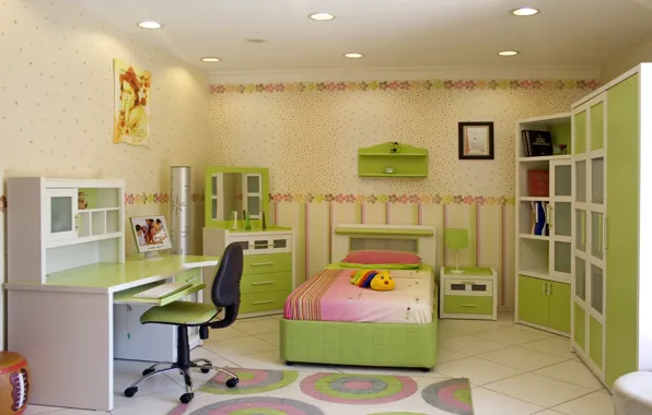 Flowers, design, style, table, room, toys, lamp, bed
