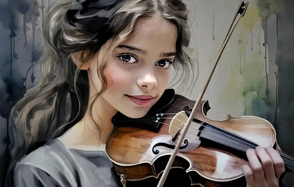 Look, music, violin, the game, portrait, girl, bow, musical instrument
