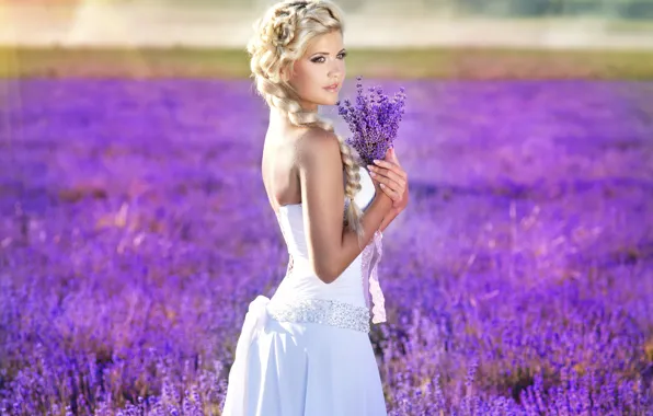 Picture look, girl, nature, hair, hands, makeup, braid, white dress