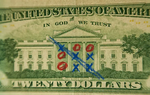 Picture the game, dollars, bills, TIC-TAC-toe
