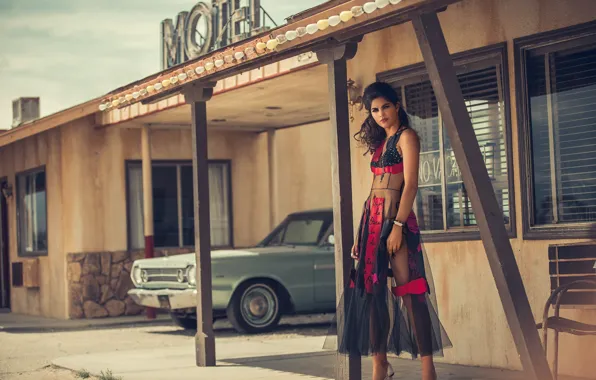 Woman, chair, car, light bulb, the hotel