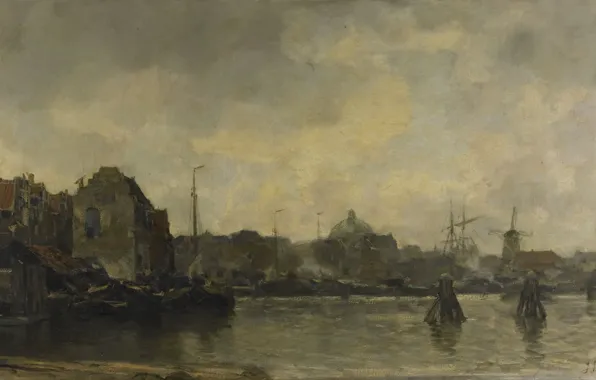 Oil, picture, canvas, City view, Jacob Maris Hendrikus