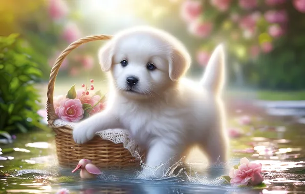 White, look, water, light, flowers, pose, toy, roses