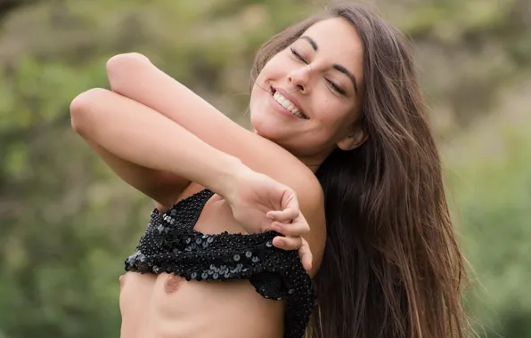 Chest, smile, model, brunette, Lorena Garcia