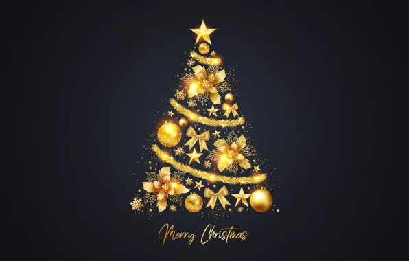 Stars, decoration, gold, tree, Christmas, New year, golden, christmas
