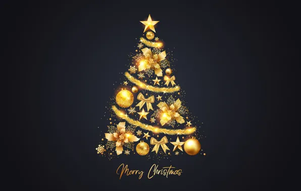 Picture stars, decoration, gold, tree, Christmas, New year, golden, christmas