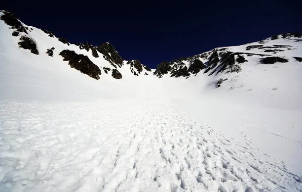 Picture Sky, Blue, Winter, Black, Mountain, Snow, White, Skyline