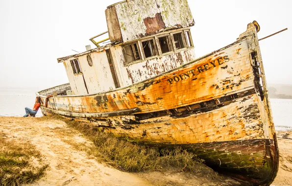 Sadness, girl, sadness, ship, abandoned, old