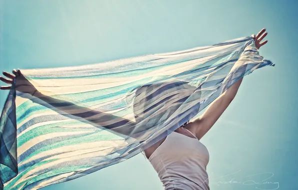 The sky, girl, the sun, mood, ease