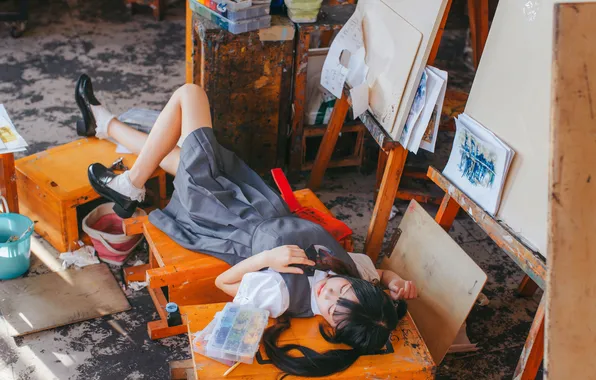Beautiful, Art, Asian, Model, Woman, Cute, Lying Down, Laying