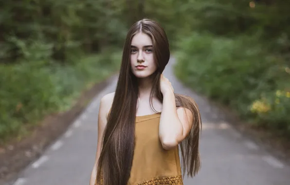 Picture look, girl, nature, face, pose, Park, hair