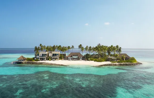 Palm trees, Villa, island, The Indian ocean, aerial, drone, private island, air