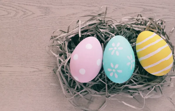 Eggs, spring, colorful, Easter, hay, spring, Easter, eggs