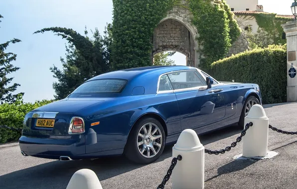 Blue, background, coupe, Rolls-Royce, Phantom, rear view, Coupe, Phantom