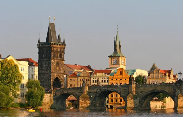 Picture bridge, river, Prague, Czech Republic