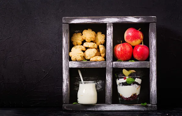 Berries, apples, cookies, ice cream, dessert, Timolina