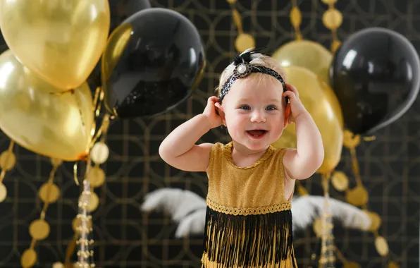 Smile, dress, girl, girl, golden, black, Baby, baby