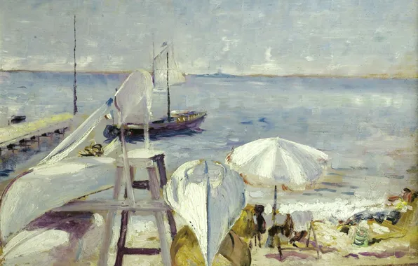 Picture beach, picture, boat, pier, Lucien Adrion, Lucien Adrion, landscape